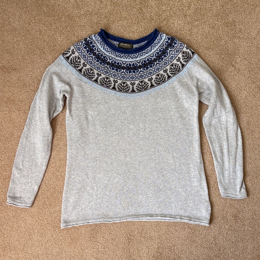 Eddie Bauer Gray and Blue Nordic Women's Sweater Size L